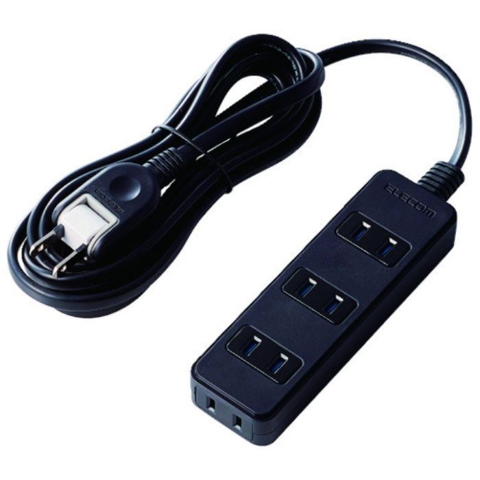 ELECOM　TV用ほこり防止シャッター付タップ　4個口　2.5m　ブラック