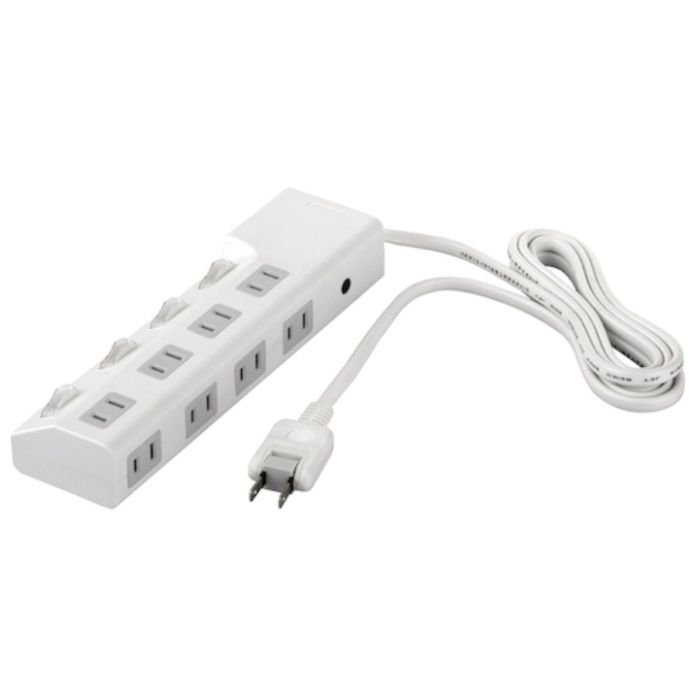 BUFFALO　2ピン式電源タップ　8個口タイプ　雷サージ防止/個別スイッチ4個付　3m　ホワイト