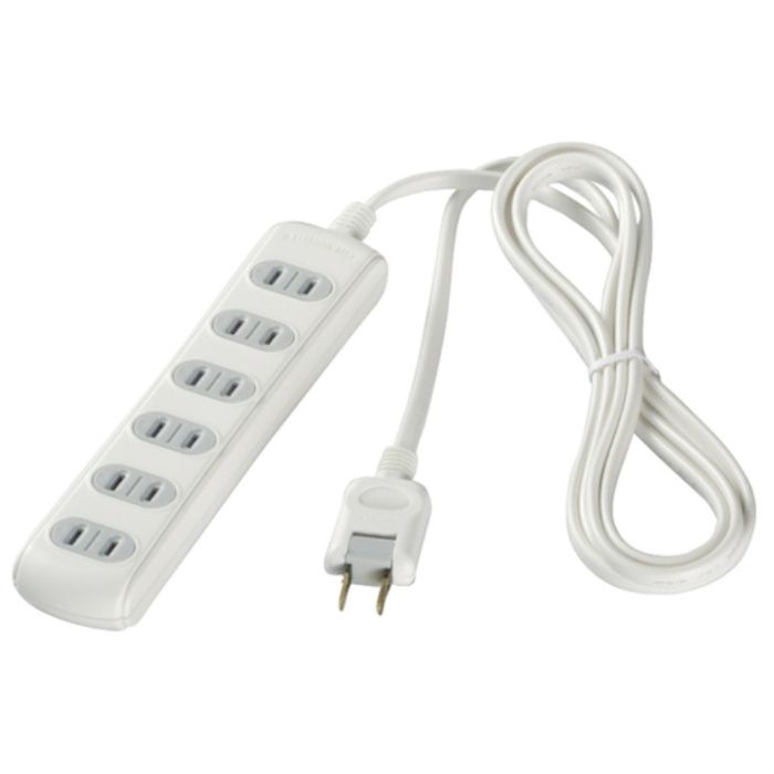 BUFFALO　2ピン式電源タップ　6個口タイプ　シャッター付　2m　ホワイト