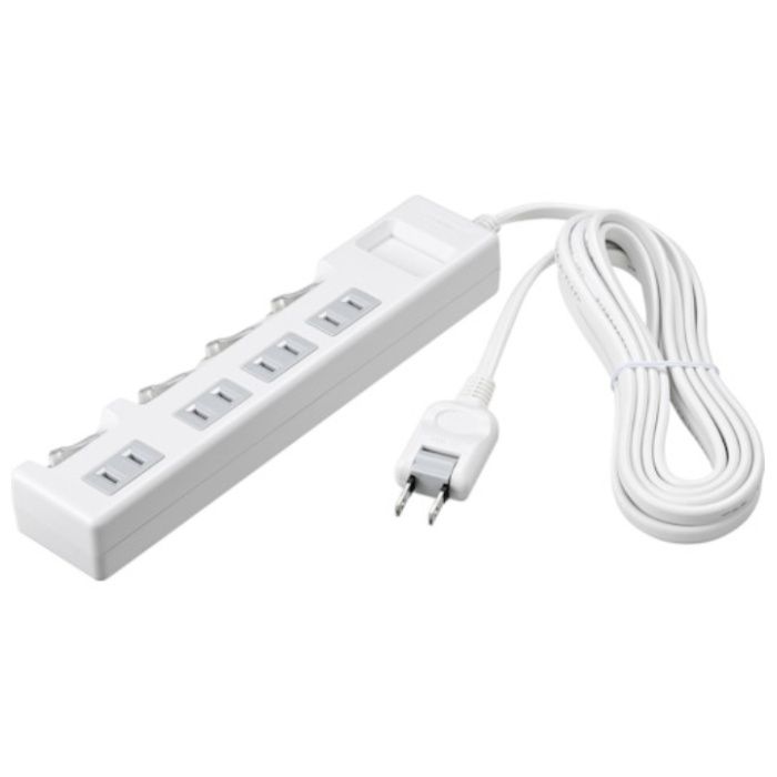 BUFFALO　2ピン式電源タップ　個別スイッチ/ほこり防止シャッター付/4個口/1.0m　ホワイト