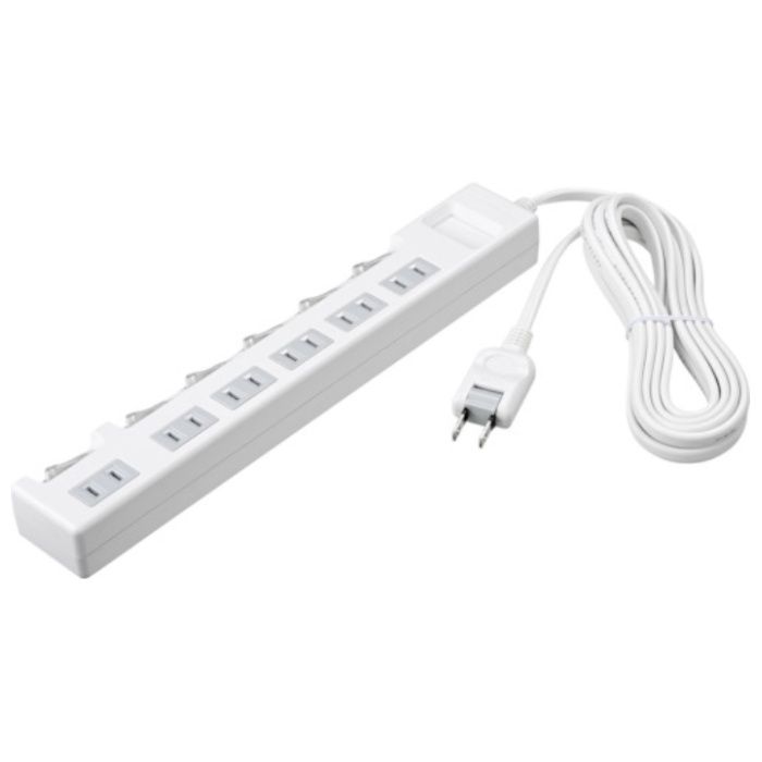 BUFFALO　2ピン式電源タップ　個別スイッチ/ほこり防止シャッター付/6個口/3.0m　ホワイト