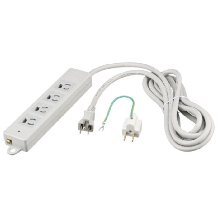 BUFFALO　3ピン式電源タップ　2重構造　ランプ&変換アダプター付　4個口　5m　ライトグレー