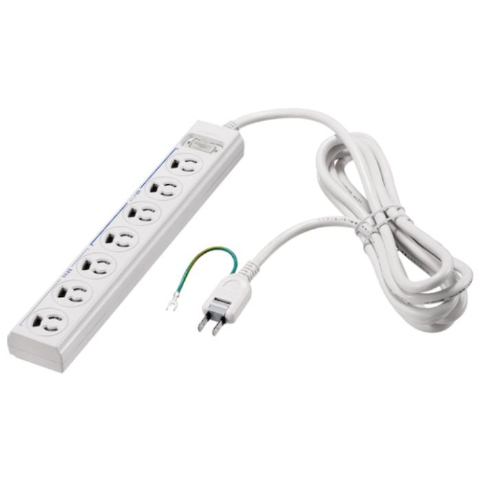 BUFFALO　3ピン式電源タップ　7個口　2m　ホワイト　常時　通電スイッチ付