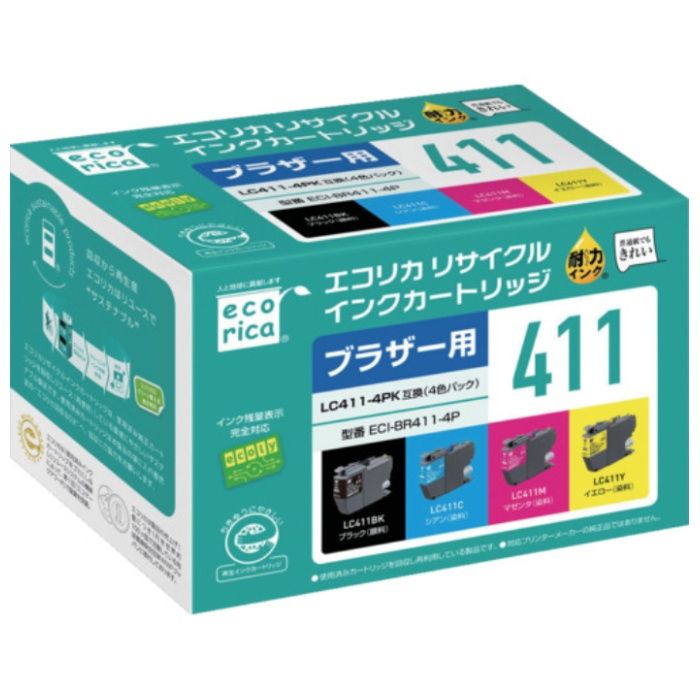 ecorica　LC411-4PK互換リサイクルインクカートリッジ　4色