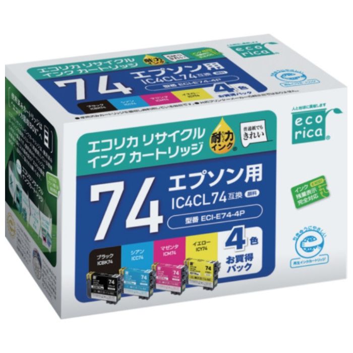 ecorica　IC4CL74　互換リサイクルインクカートリッジ