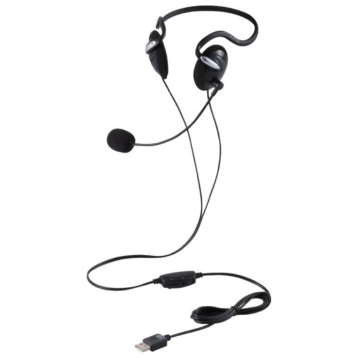 ELECOM　有線ヘッドセット　両耳ネックバンド　USB-A　1.8m　ブラック