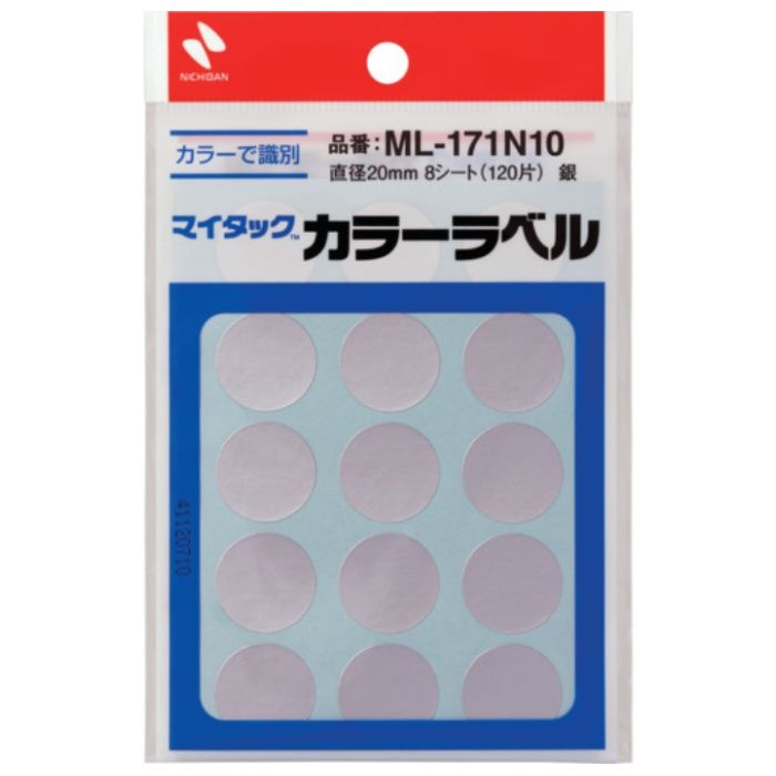 ニチバン　マイタックラベル　(カラーラベル)ML-171N10　銀　丸20mm