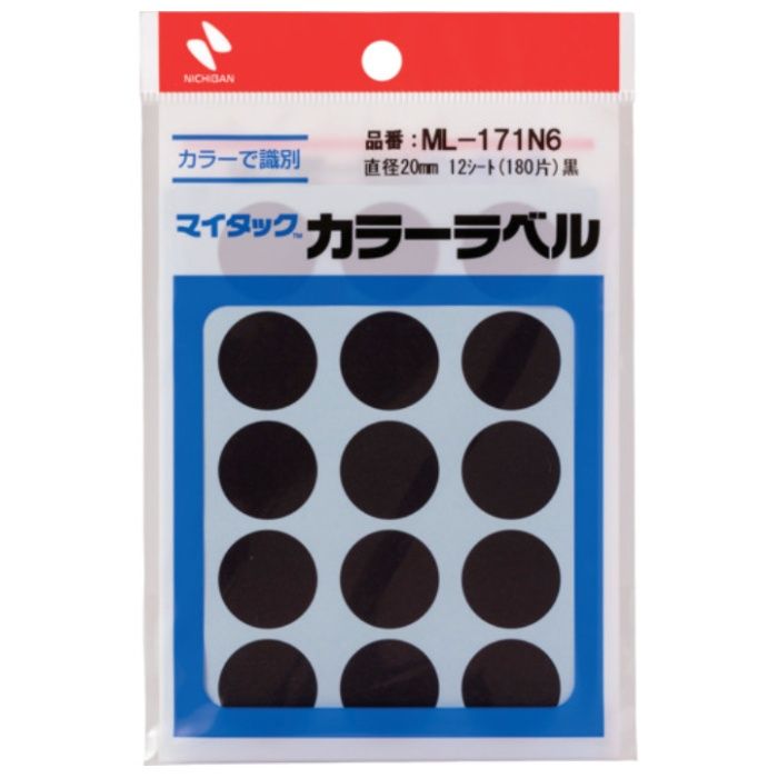 ニチバン　マイタックラベル　(カラーラベル)ML-171N6　黒　丸20mm
