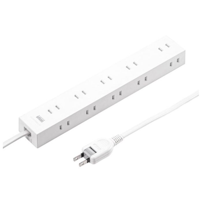 SANWA　電源タップ　2P　10個口　強力ネオジムマグネット　シャッター付