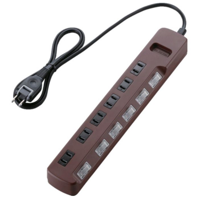 ELECOM　OAタップ　雷ガード　個別スイッチ　6個口　1m　ブラウン