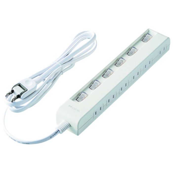 ELECOM　省エネタップ　個別スイッチ　横挿し　6個口　2m　ホワイト