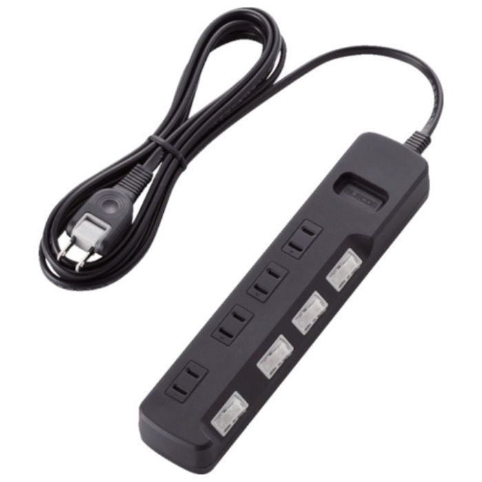ELECOM　雷ガードタップ　個別スイッチ　4個口　2.5m　ブラック