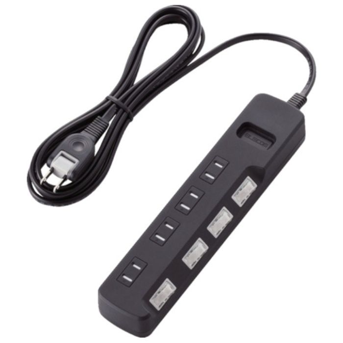 ELECOM　雷ガードタップ　個別スイッチ　シャッター付　4個口　2.5m　ブラック