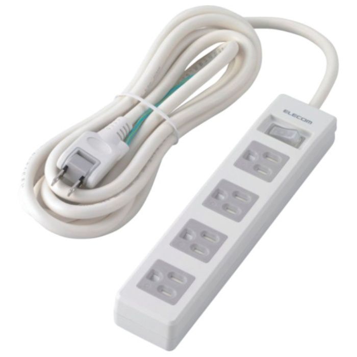 ELECOM　タップ　3P4個口　差込口2P　一括スイッチ　マグネット付　ホコリシャッター付　3m　RoHS