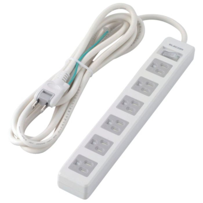 ELECOM　タップ　3P6個口　差込口2P　一括スイッチ　マグネット付　ホコリシャッター付　3m　RoHS