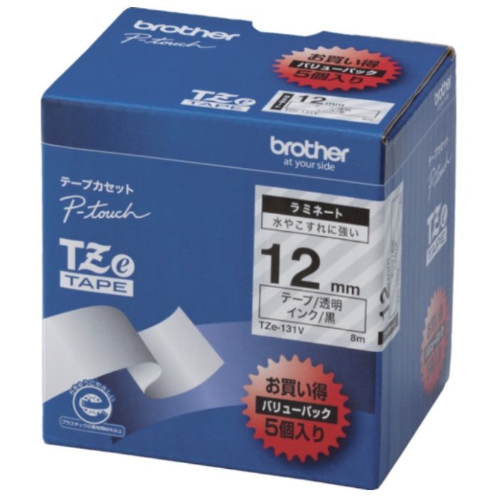 brother　Tzeテープ　黒文字/透明テープ　/12mm　(お徳用パック5個入)
