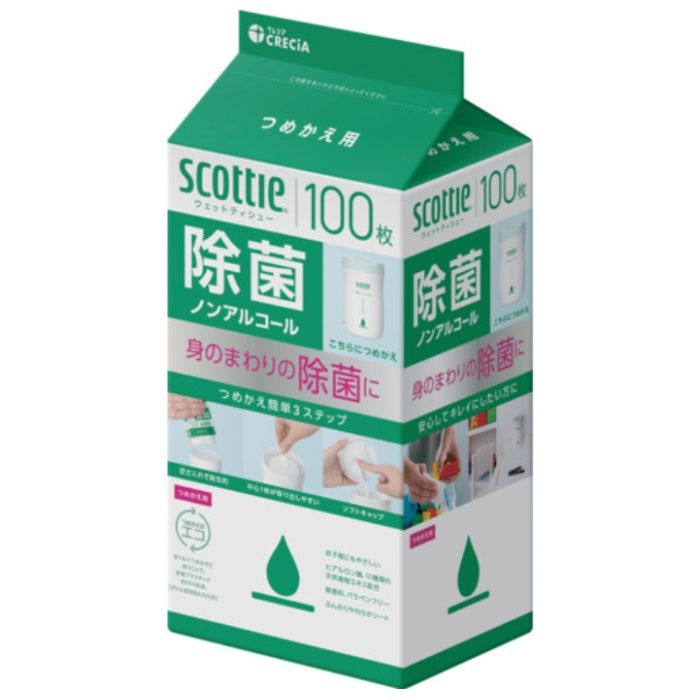 クレシア　スコッティ　ウェットティシュー除菌　ノンアルコール　100枚　つめかえ用