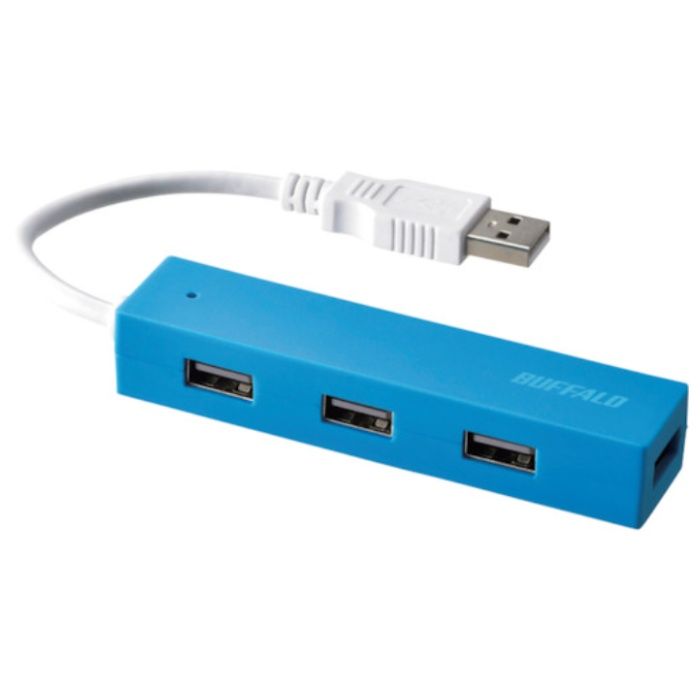 BUFFALO　USB2.0　バスパワー　4ポート　ハブ　ブルー
