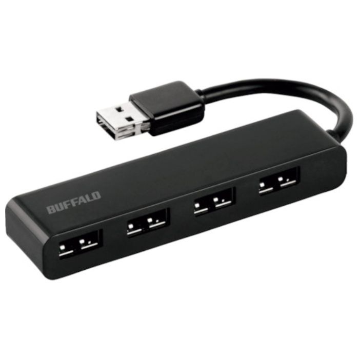 BUFFALO　USB2.0　バスパワー　4ポート　どっちもUSBハブ　ブラック