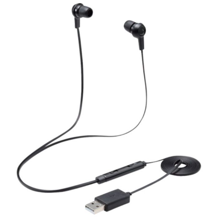 ELECOM　インナーイヤー型ヘッドセット　カナル　ミュートスイッチ付　両耳　USB　ブラック