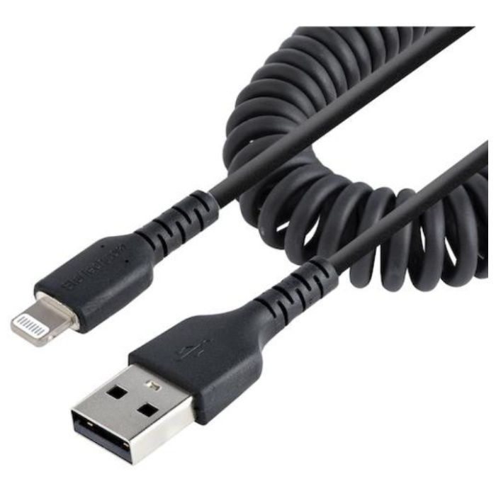 StarTech　Lightningケーブル/USB-A/1m/高耐久/コイル型/ブラック/iPhone　ライトニング　　カールコード