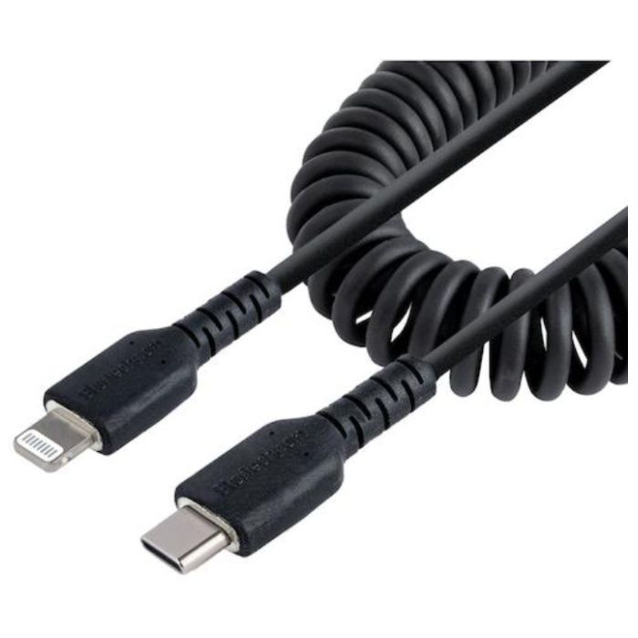 StarTech　Lightningケーブル/USB-C/50cm/高耐久/コイル型/ブラック/iPhone　ライトニング　　カールコード
