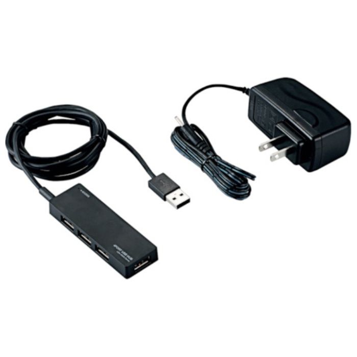 ELECOM　USB2.0HUB　ACアダプタ付　セルフパワー　4ポート　ブラック