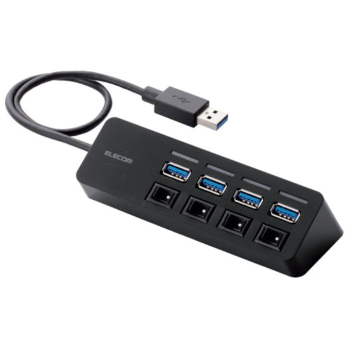ELECOM　4ポートUSB3.0ハブ　マグネット・個別スイッチタイプ　ブラック