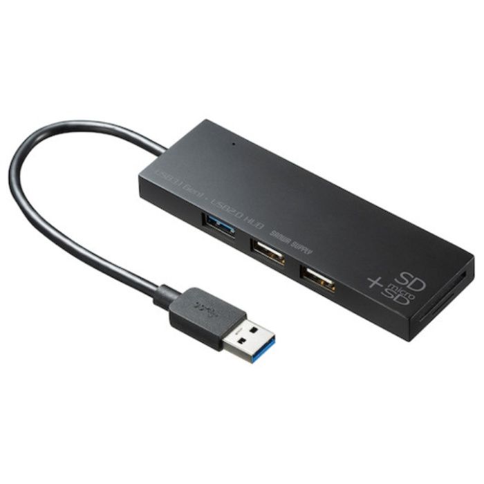 SANWA　usb3.1+2.0コンボハブ　カードリーダー付き　ブラック