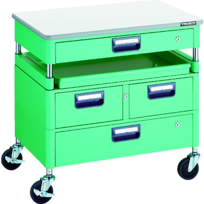 TRUSCO ツールワゴン フェニックスワゴン 省音 750X500 H740 引出付 スライド1段 天板付 ヤンググリーン(Tcode:1146180)