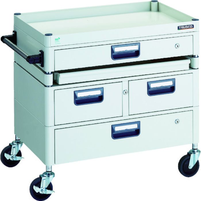 TRUSCO ツールワゴン フェニックスワゴン 省音 750X500 H740 引出付 スライド1段 ホワイト(Tcode:1146188)