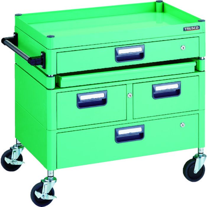 TRUSCO ツールワゴン フェニックスワゴン 省音 750X500 H740 引出付 スライド1段 ヤンググリーン(Tcode:1146189)