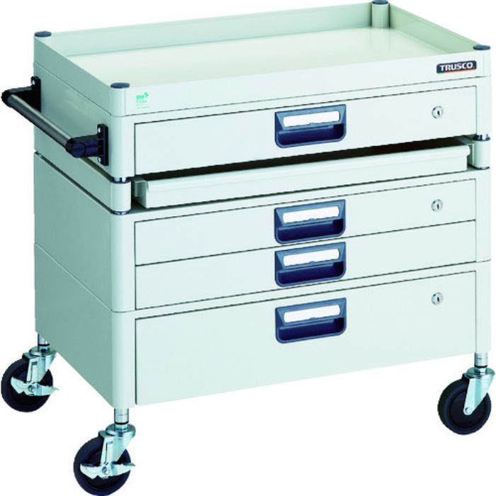 TRUSCO ツールワゴン フェニックスワゴン 省音 750X500 H740 引出付 スライド1段 ホワイト(Tcode:1146170)