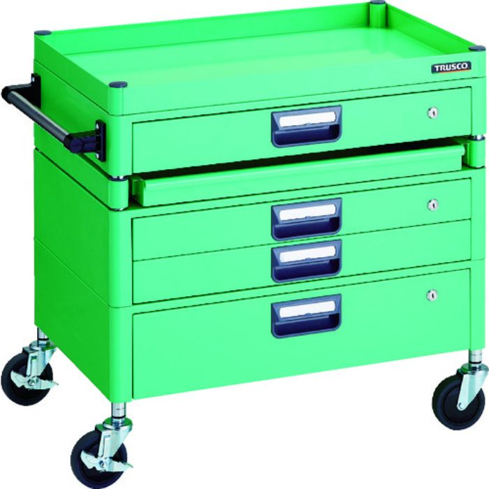 TRUSCO ツールワゴン フェニックスワゴン 省音 750X500 H740 引出付 スライド1段 ヤンググリーン(Tcode:1146171)