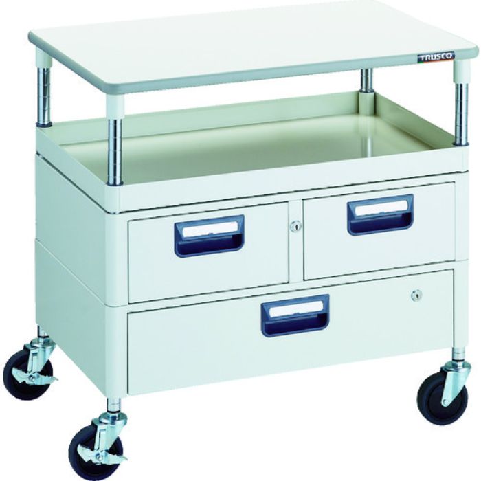 TRUSCO ツールワゴン フェニックスワゴン 省音 750X500 H740 引出付 天板付 ホワイト(Tcode:1146161)