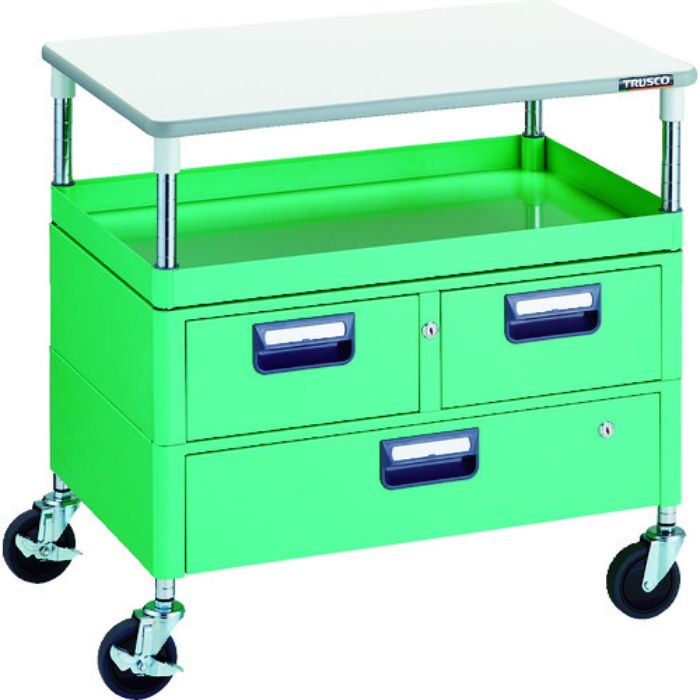 TRUSCO ツールワゴン フェニックスワゴン 省音 750X500 H740 引出付 天板付 ヤンググリーン(Tcode:1146162)