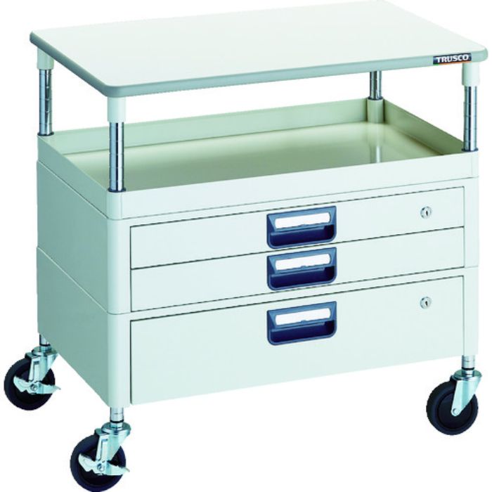 TRUSCO ツールワゴン フェニックスワゴン 省音 750X500 H740 引出付 天板付 ホワイト(Tcode:1146152)
