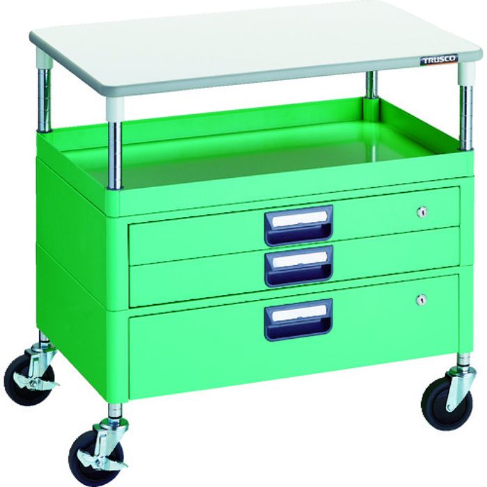 TRUSCO ツールワゴン フェニックスワゴン 省音 750X500 H740 引出付 天板付 ヤンググリーン(Tcode:1146153)