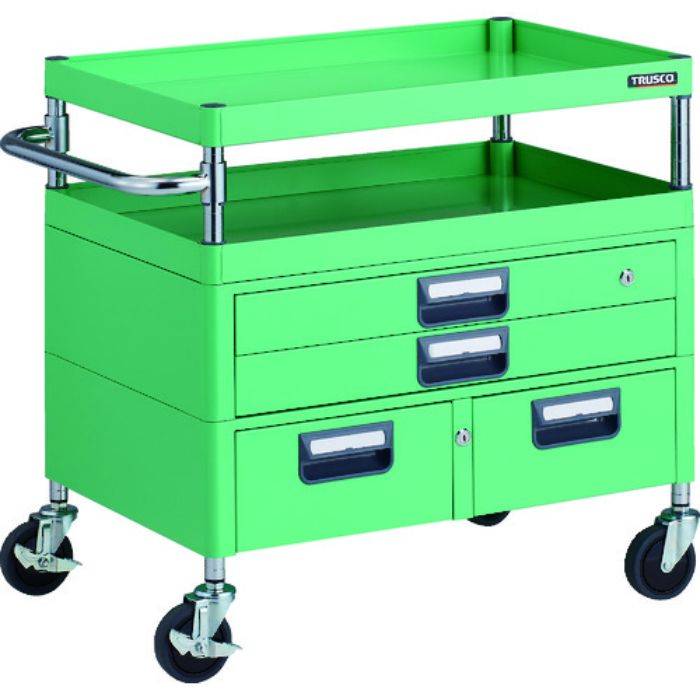 TRUSCO ツールワゴン フェニックスワゴン 抗菌 省音 750X500XH740 引出付 ヤンググリーン(Tcode:1832707)
