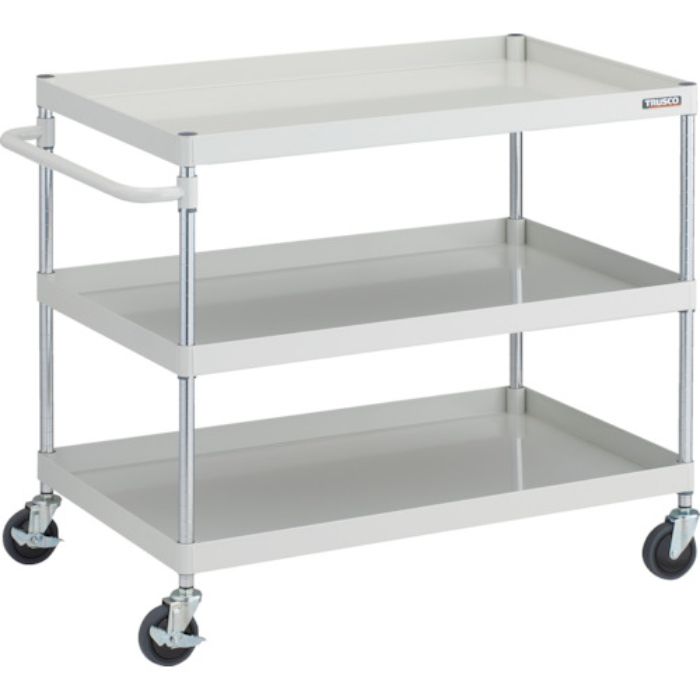 TRUSCO ツールワゴン フェニックスワゴン 抗ウィルスハンドル 省音 1000X650XH880 3段 ホワイト(Tcode:2579672)