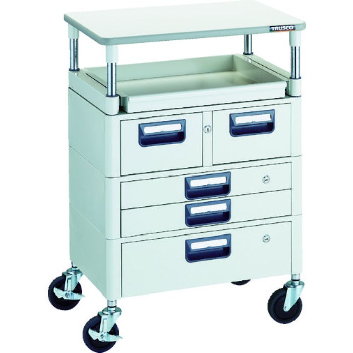 TRUSCO ツールワゴン フェニックスワゴン 省音 600X400 H880 引出付 スライド1段 ホワイト(Tcode:1146195)