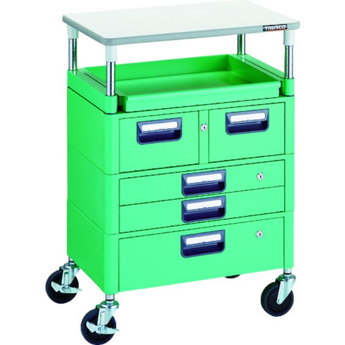 TRUSCO ツールワゴン フェニックスワゴン 省音 600X400 H880 引出付 天板付 ヤンググリーン(Tcode:1146196)