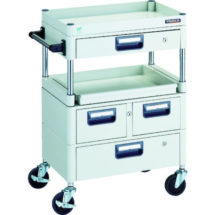 TRUSCO ツールワゴン フェニックスワゴン 省音 600X400 H880 引出付 スライド1段 ホワイト(Tcode:1146191)