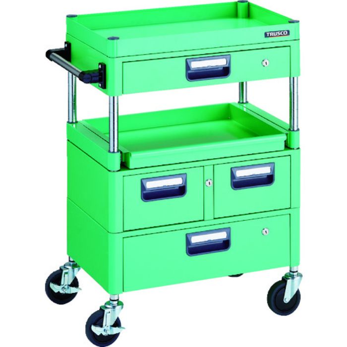 TRUSCO ツールワゴン フェニックスワゴン 省音 600X400 H880 引出付 スライド1段 ヤンググリーン(Tcode:1146192)