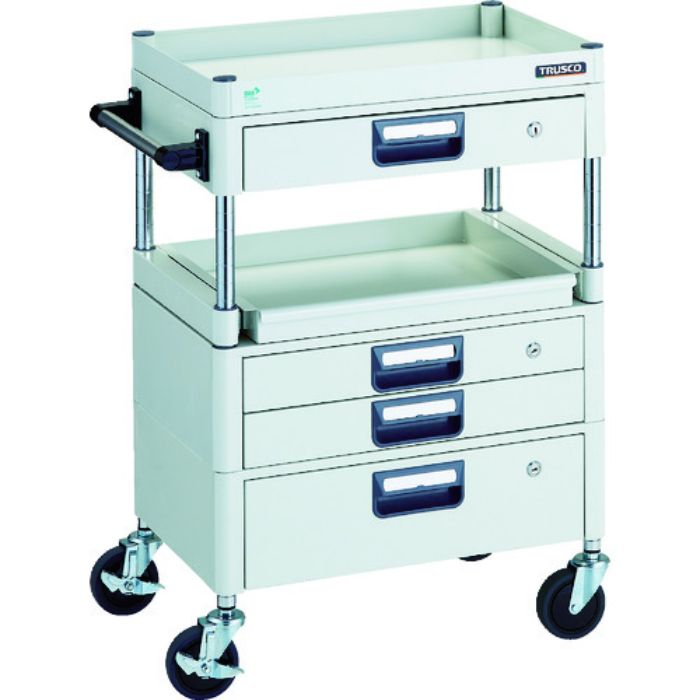 TRUSCO ツールワゴン フェニックスワゴン 省音 600X400 H880 引出付 スライド1段 ホワイト(Tcode:1146172)