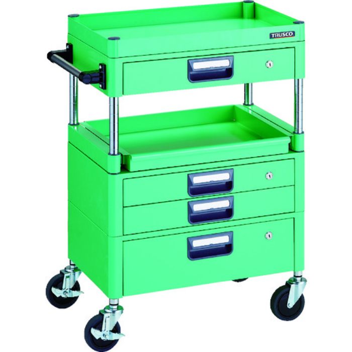 TRUSCO ツールワゴン フェニックスワゴン 省音 600X400 H880 引出付 スライド1段 ヤンググリーン(Tcode:1146174)