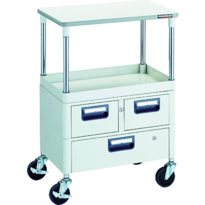 TRUSCO ツールワゴン フェニックスワゴン 省音 600X400 H880 引出付 天板付 ホワイト(Tcode:1146163)