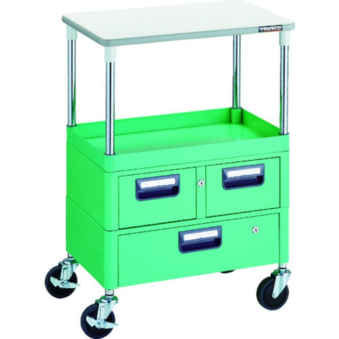 TRUSCO ツールワゴン フェニックスワゴン 省音 600X400 H880 引出付 天板付 ヤンググリーン(Tcode:1146164)