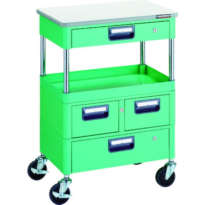 TRUSCO ツールワゴン フェニックスワゴン 省音 600X400 H880 引出付 天板付 ヤンググリーン(Tcode:1146183)