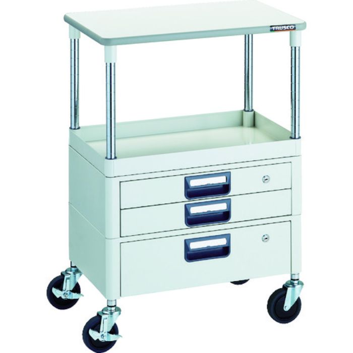 TRUSCO ツールワゴン フェニックスワゴン 省音 600X400 H880 引出付 天板付 ホワイト(Tcode:1146154)